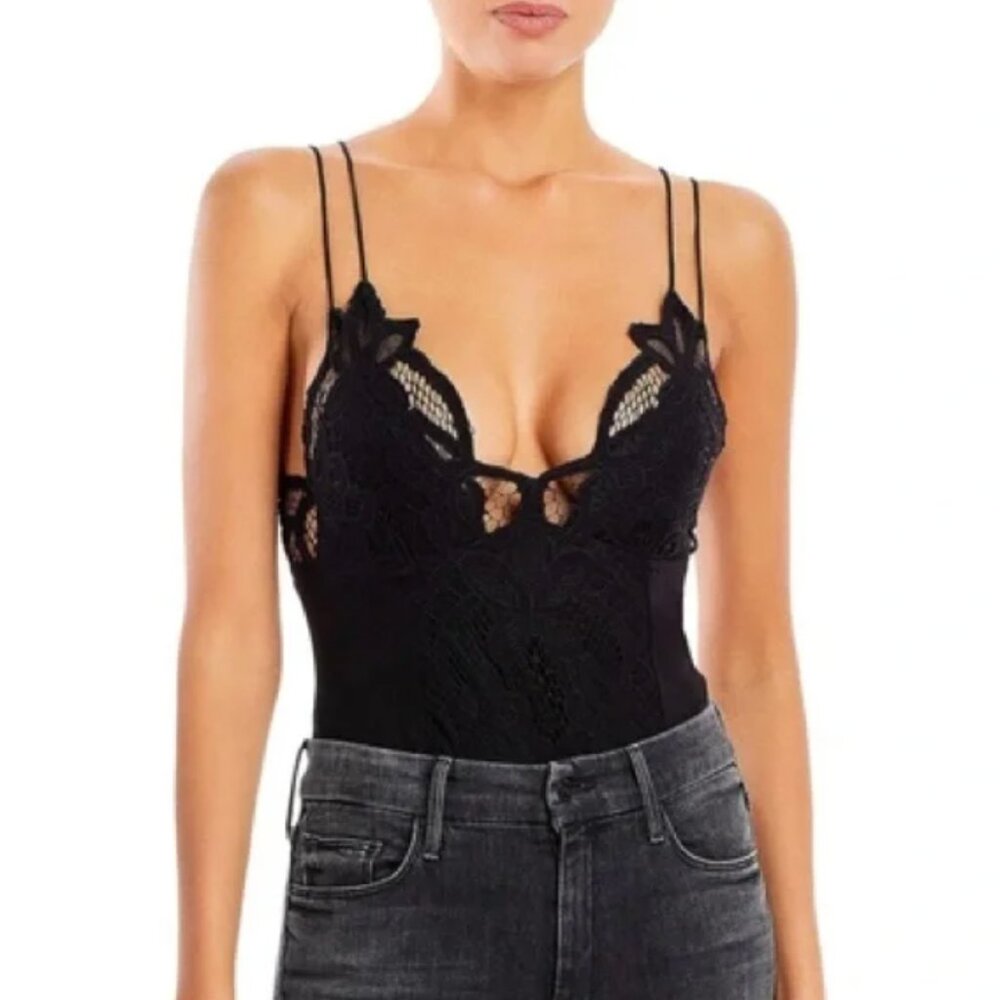 NWT Free People Black Adella Lace Bodysuit XS Extra-Small Boho Women's